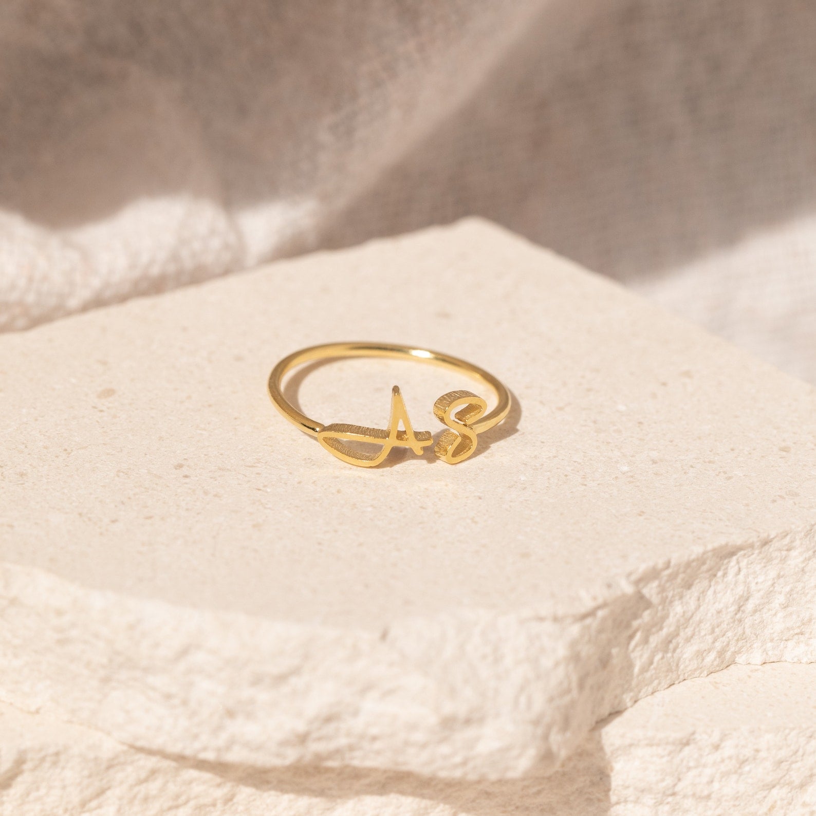 Hallie Duo Initial Ring 18K Gold